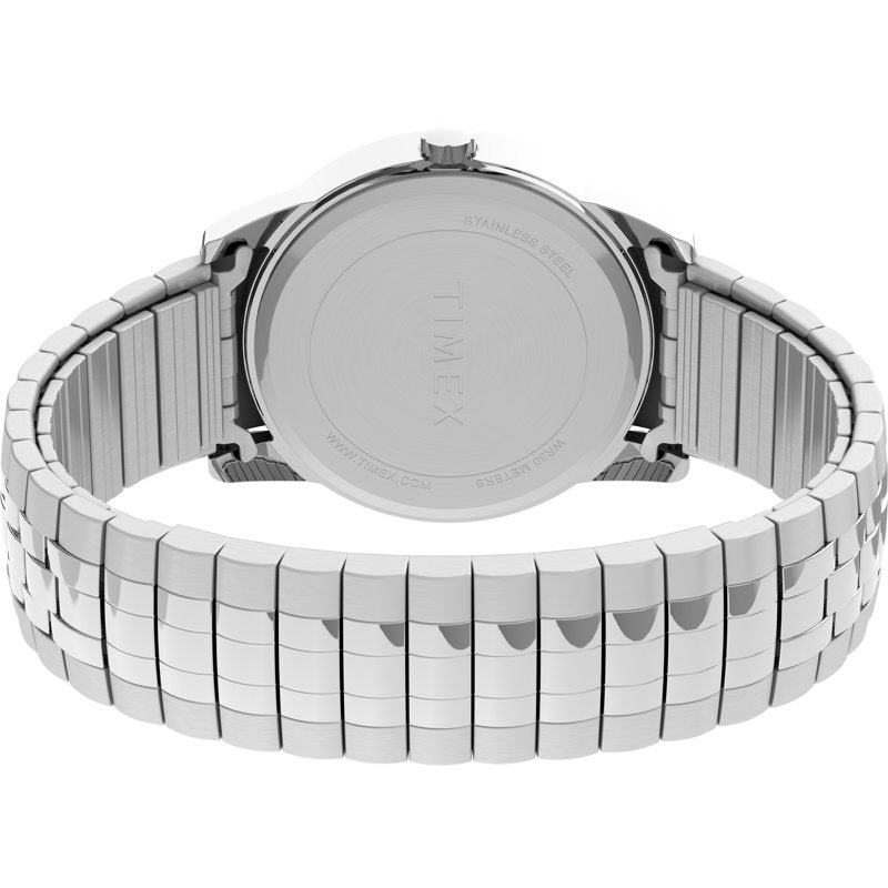 Men's 38mm Silver-Tone Watch with White Dial and Easy Fit Expansion Band