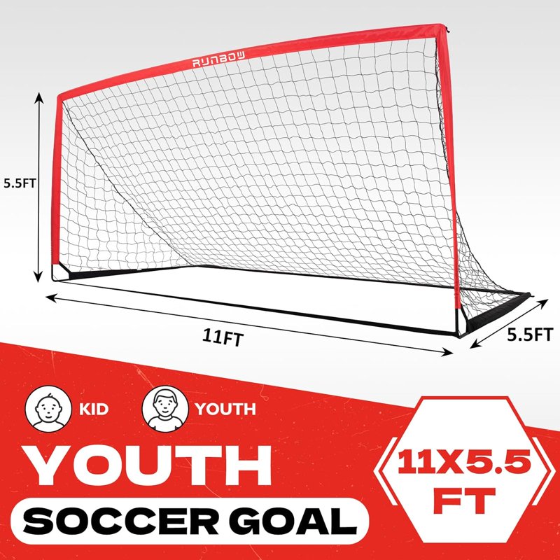 RUNBOW 12x6ft Portable Soccer Goal - Folding Metal Frame for Backyard, 1 Pack, Red