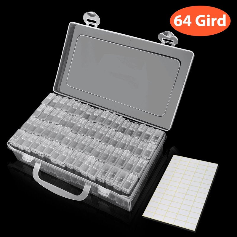 64 Grids Diamond Painting Storage Box with Adjustable Dividers - Bead and Jewelry Organizer
