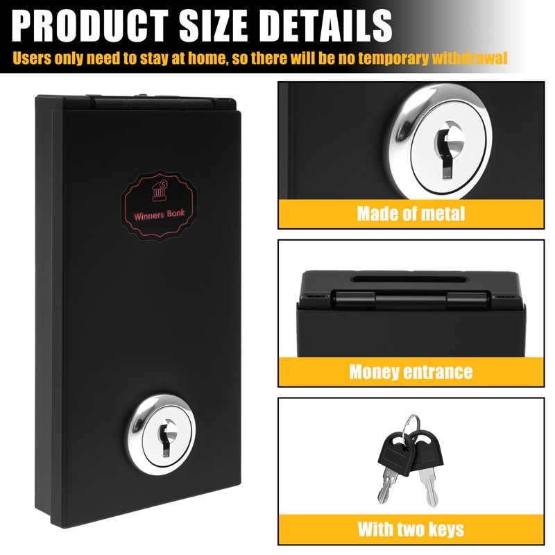 Portable Metal Cash Box with Keys - Small Travel Safe for Money & Valuables, Black