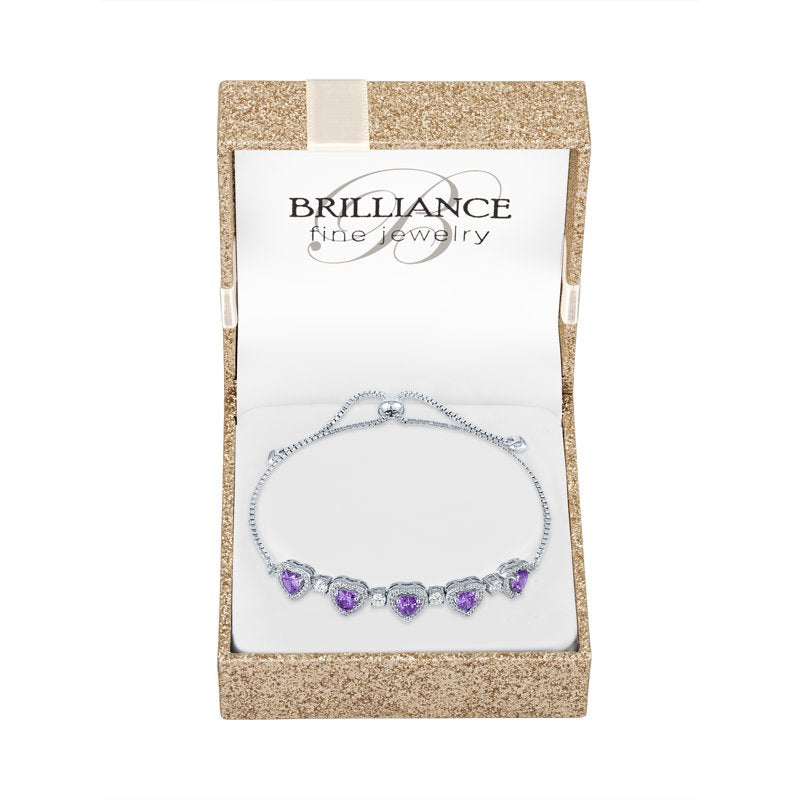 Sterling Silver Plated Amethyst and CZ Adjustable Bracelet for Women
