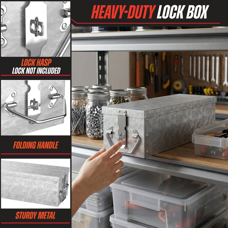 Metal Lock Box with Handle - Secure Storage Chest for Valuables & Jewelry