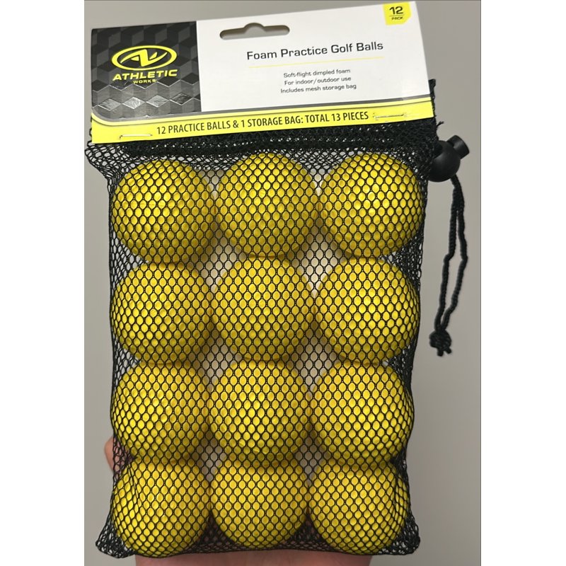 Foam Golf Practice Balls 12 Pack - High-Impact Dimpled Yellow Training Balls for Indoor & Outdoor Golf