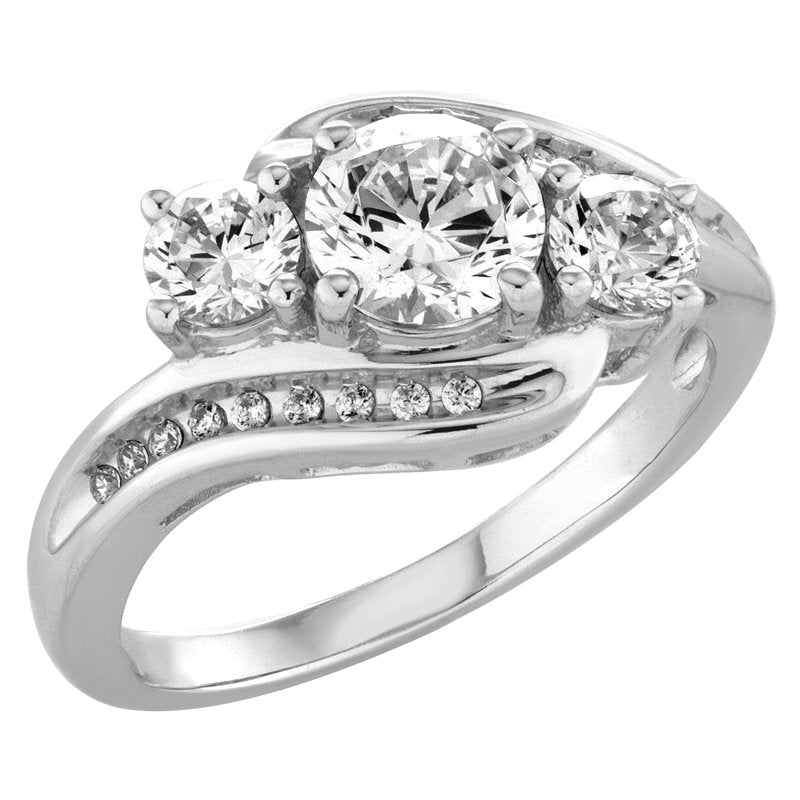 Sterling Silver 3 Stone Bypass Ring with Simulated White Diamonds - Elegant Jewelry Gift