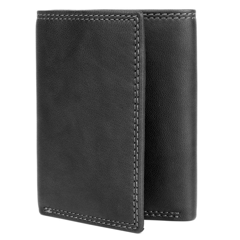 Men's Leather Hunt Three-Fold Wallet with Card Slots & ID Window