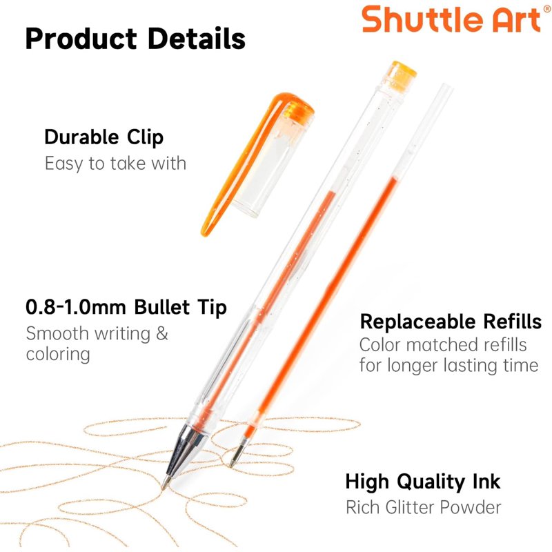 Glitter Gel Pen Set with 120 Colors and Refills for Coloring and Crafting