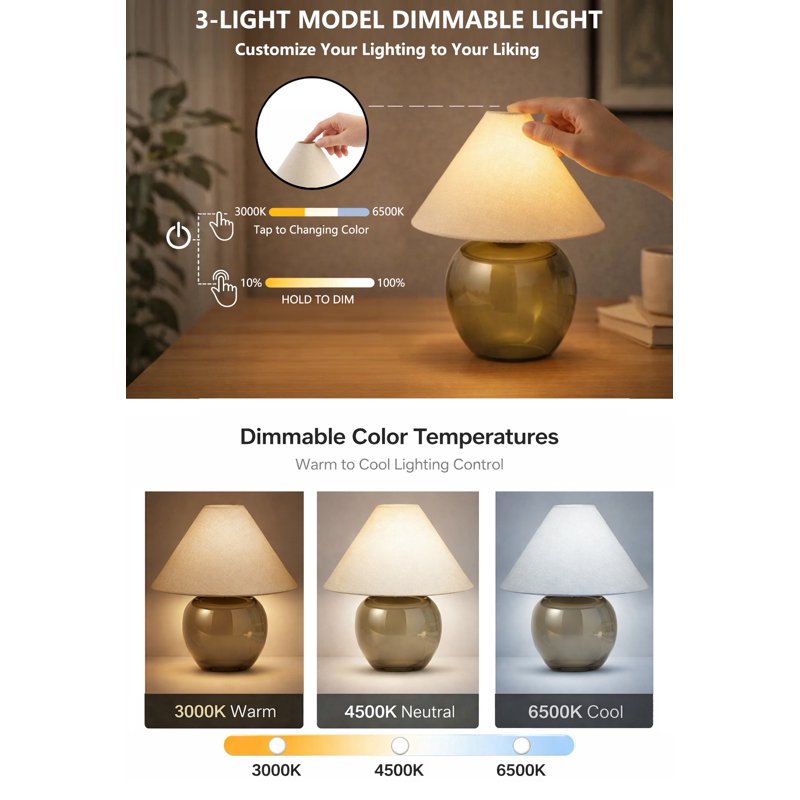 Rechargeable LED Table Lamp with Dimmable Touch Sensor - Green Glass Base