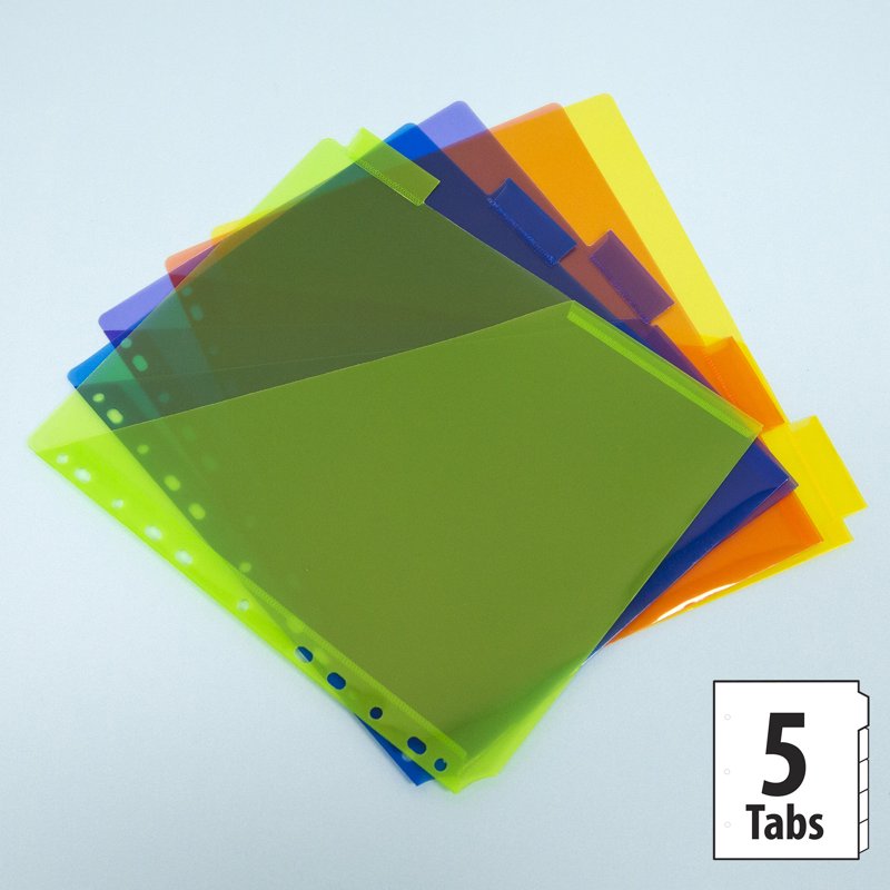 Pocket Binder Dividers with 5 Clear Color Tabs - 24/Pack or 4/Pack