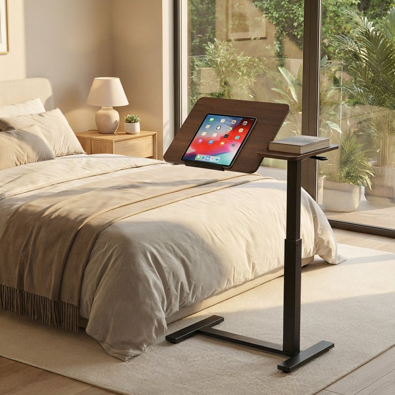 Adjustable Overbed Desk with Flip Top & Wheels - Portable Laptop Table for Home & Office