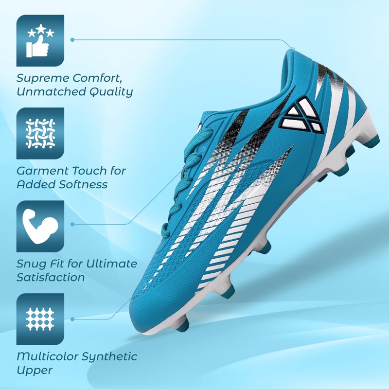 Vizari Bodega Kids Soccer Cleats - Firm Ground, Sky Blue/White, Size 8