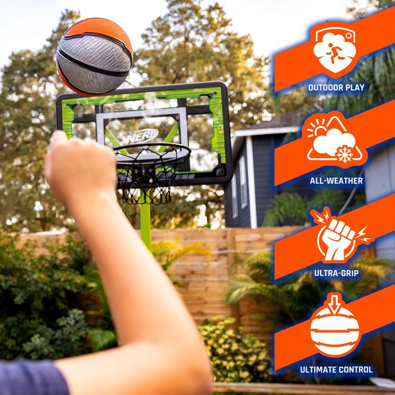 NERF Proshot Official Size Indoor Outdoor Basketball 29.5" with Air Pump