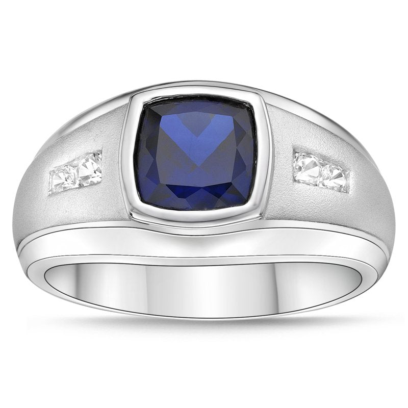 Men's Sterling Silver Lab-Created Sapphire Ring - Hypoallergenic Jewelry