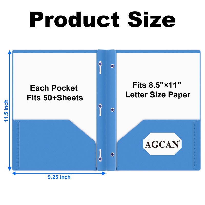 Colorful 10-Pack Plastic Folder with 3 Prongs & Pockets - Office & Classroom Document Holders