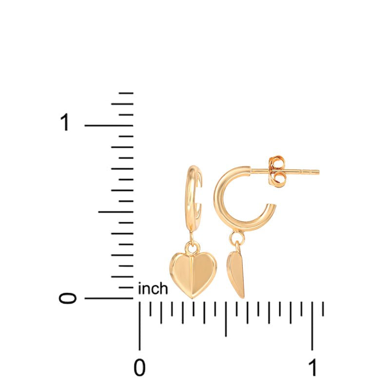 Sterling Silver Gold Plated Heart Charm Hoop Earrings for Women
