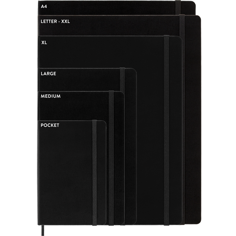Large Hard Cover Notebook with Elastic Closure - Squared 5x8.25 Inch Black