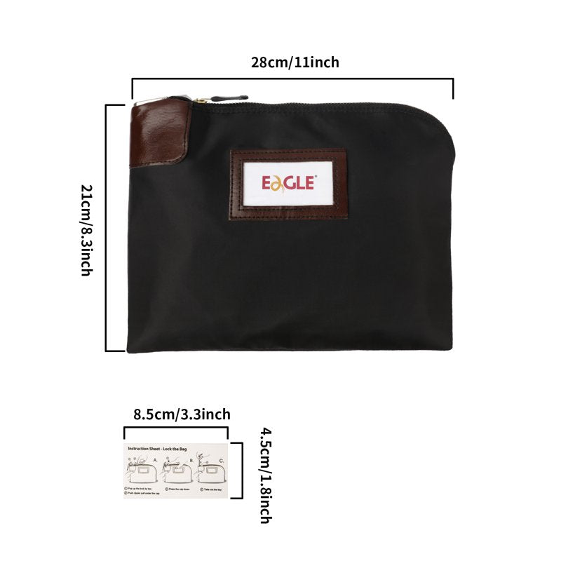 Secure Leather Cash Deposit Bag with Lock & Keys for Bank & Travel