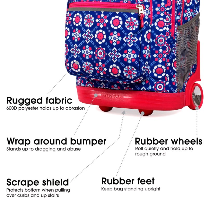 Girls & Women's 20-Inch Rolling Backpack with Laptop Sleeve for School Travel