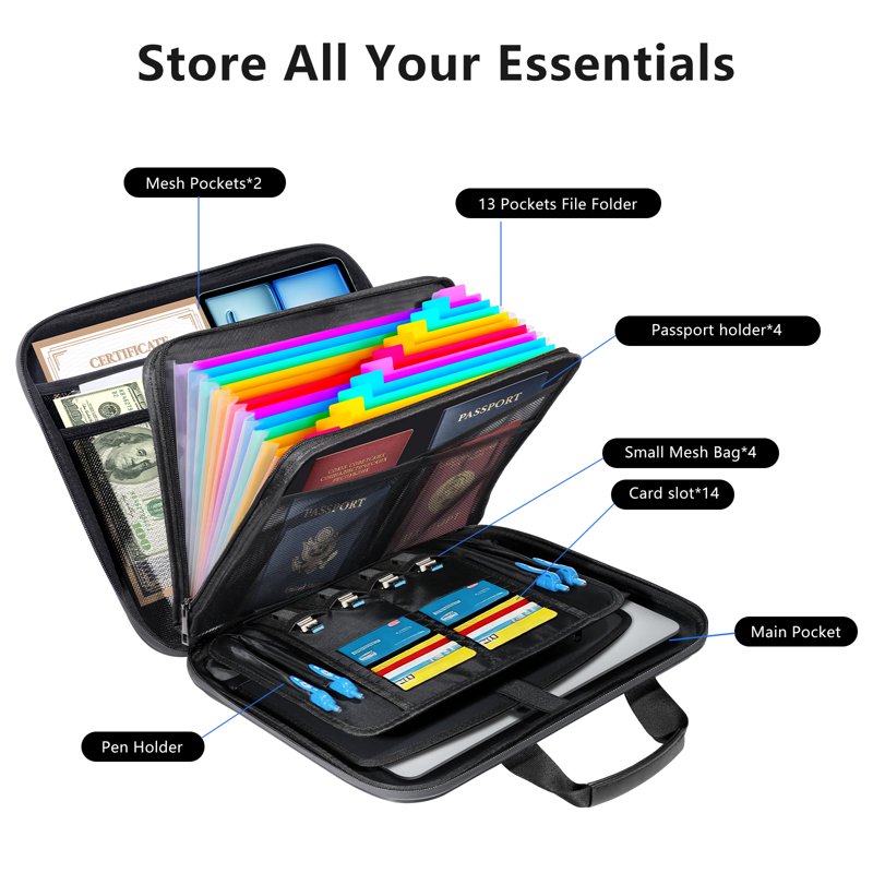 Fireproof Document Organizer Bag with Lock, Heat-Resistant File Folder for Home Office Travel
