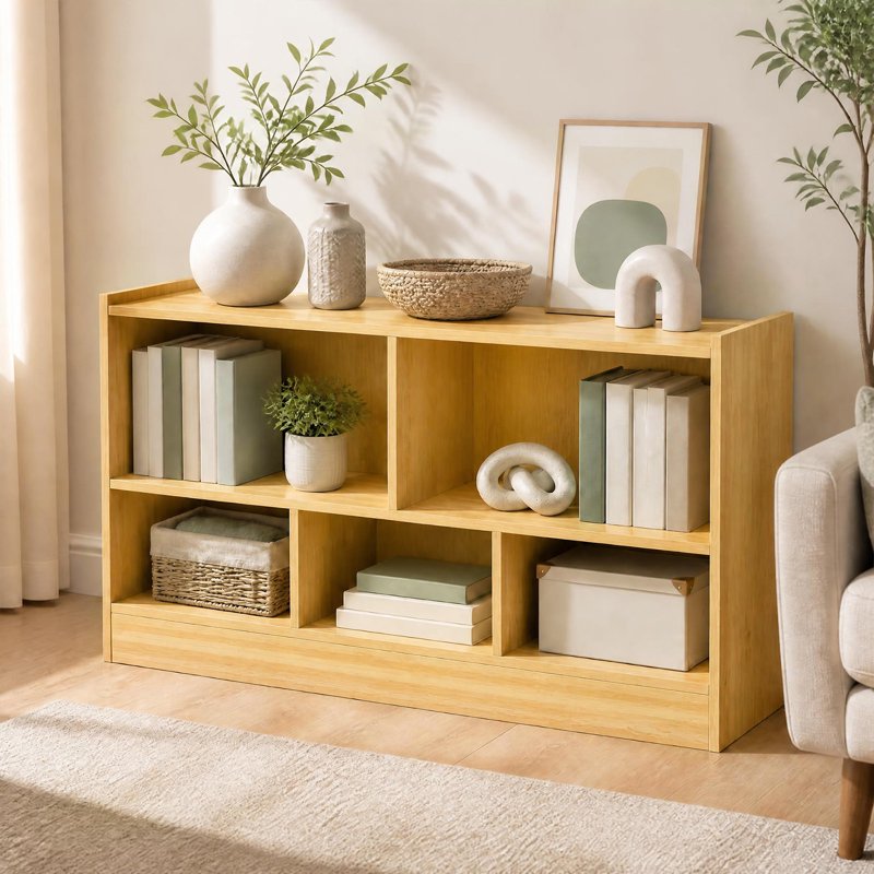 Kids 2-Shelf Toy Storage Bookcase with Cubes - Wooden Organizer for Children's Room