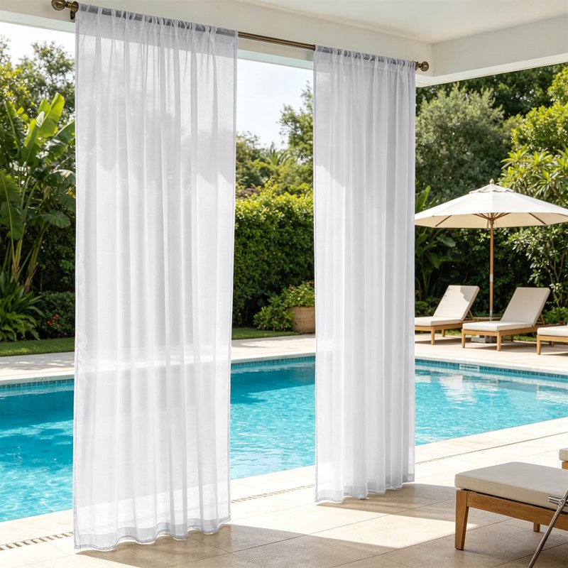 Outdoor Sheer Voile Curtain Waterproof UV Resistant Light Filtering Drape