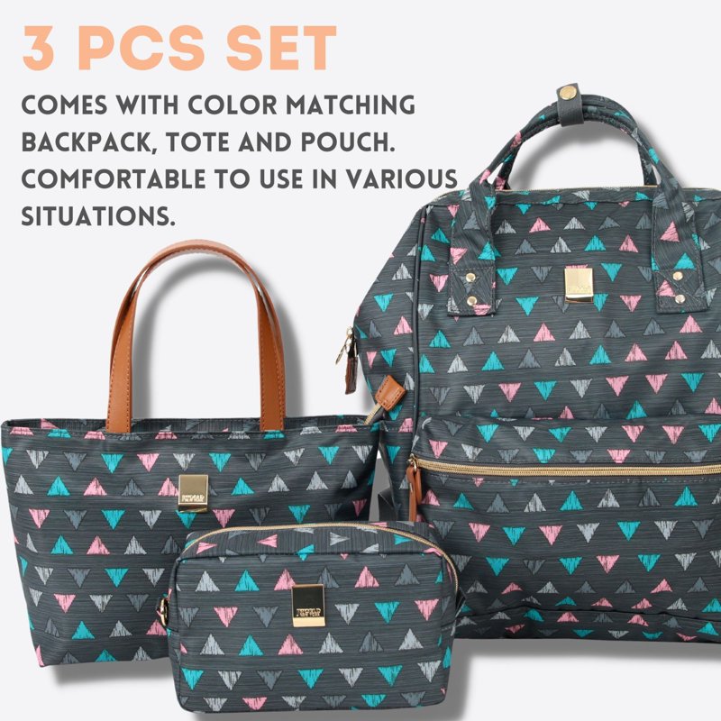 Casual 3-Piece Backpack Set with Tote and Pouch - Stylish and Functional