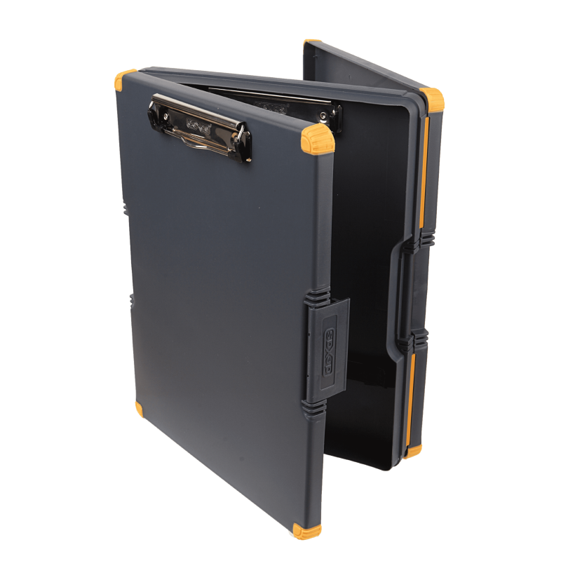 Double-Sided Clipboard Organizer with Storage Compartments - 13x10 Inches, Gray & Orange