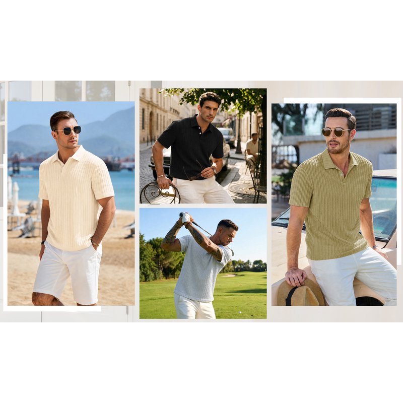 Men's Casual Polo Shirt Summer Short Sleeve Golf & Beach Knit Top