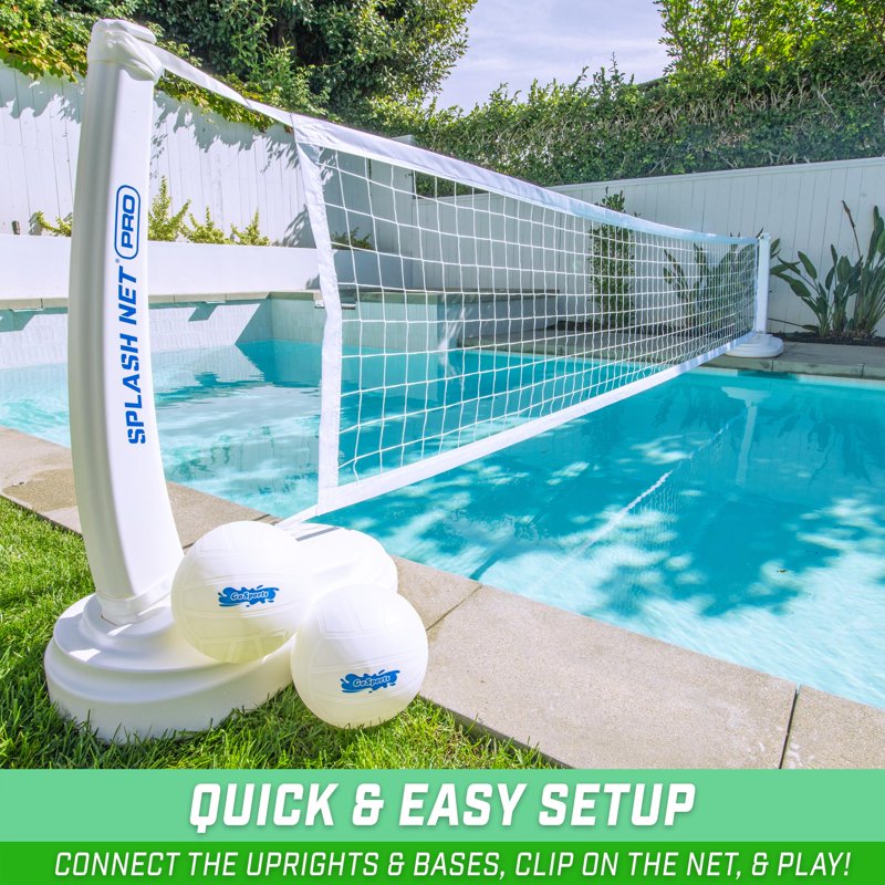 Pool Volleyball Net Set with Water Volleyballs & Pump - Adjustable, Durable Splash Net for Inground Pools