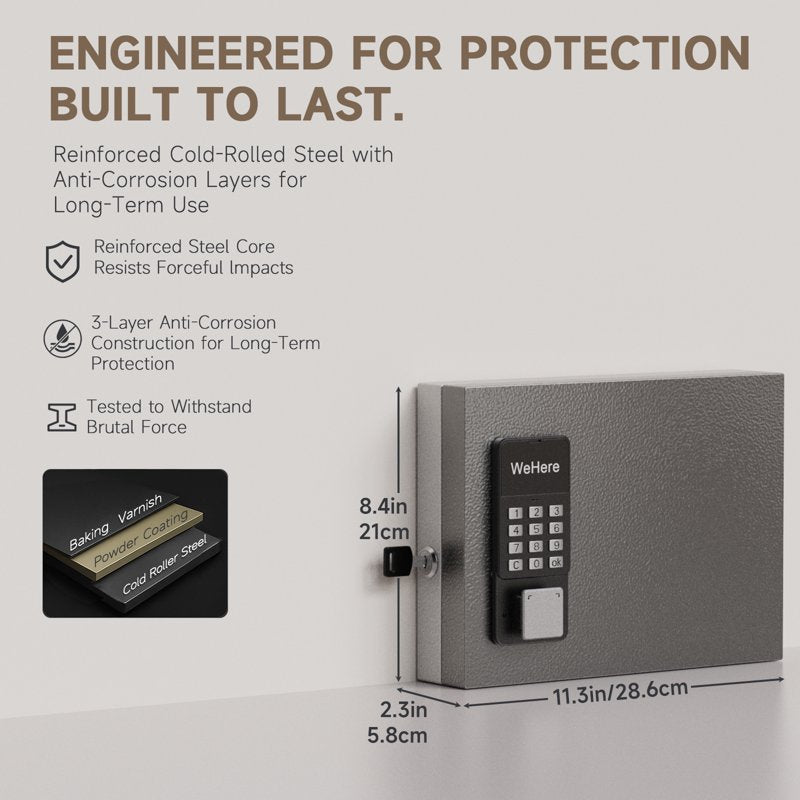 Smart Wall Mount Key Lock Box with Multiple Access Methods - Durable Steel