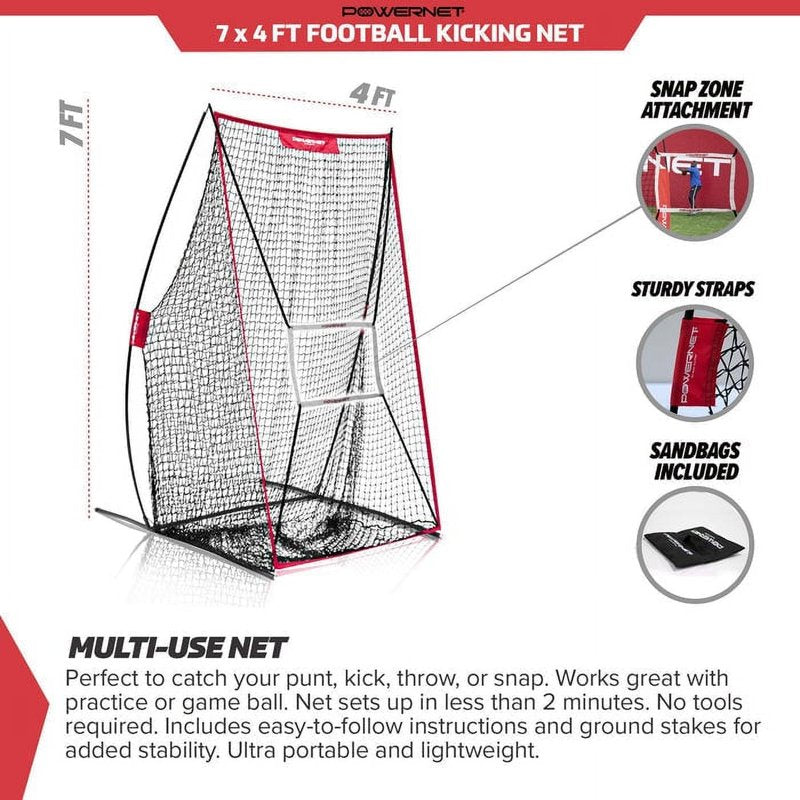 Football Kicking Net Practice Equipment 7x4 FT with Target & Stability Stakes