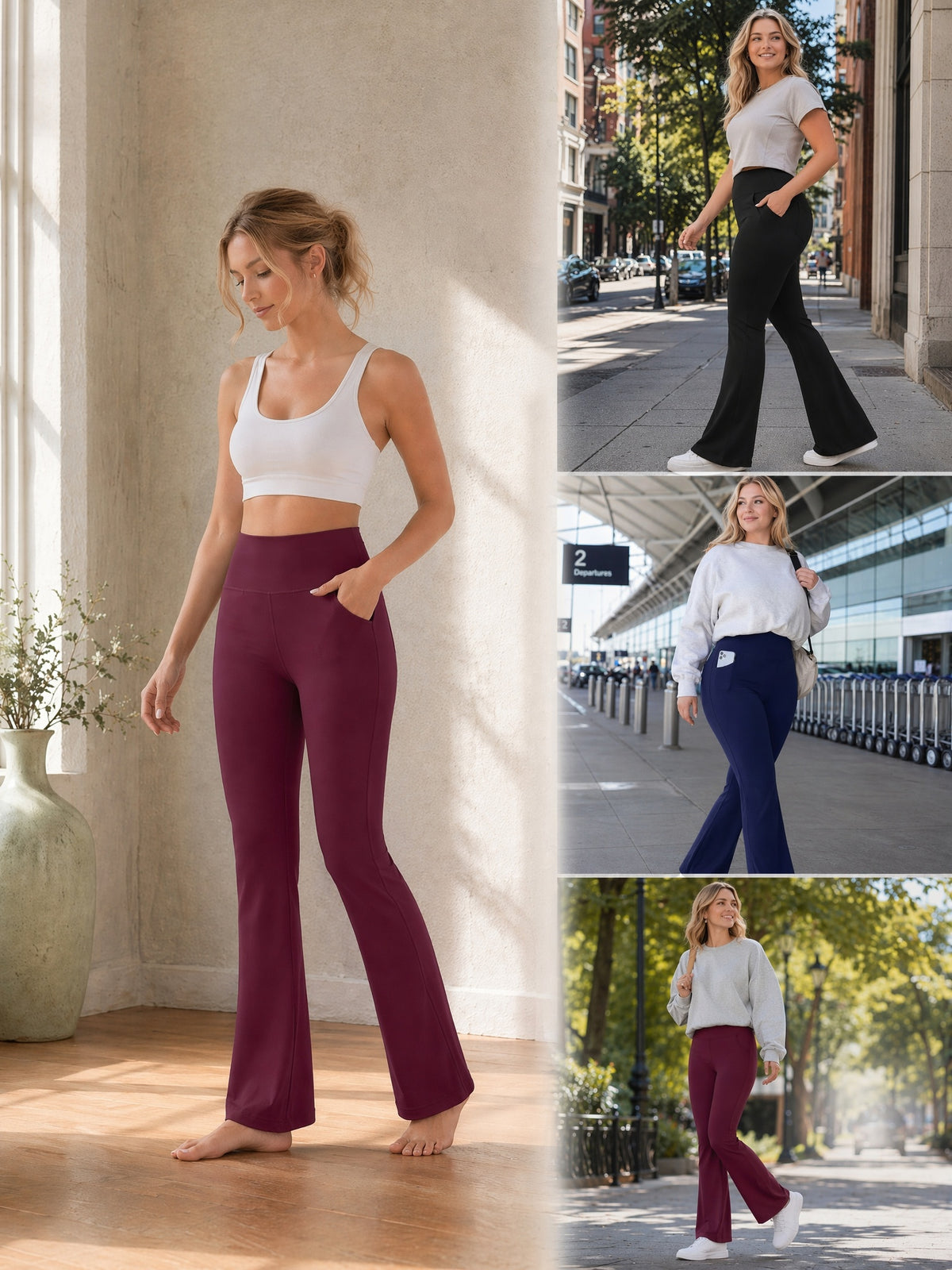 High Waist Bootleg Yoga Pants with Pockets for Women - Stretch & Flare Leggings
