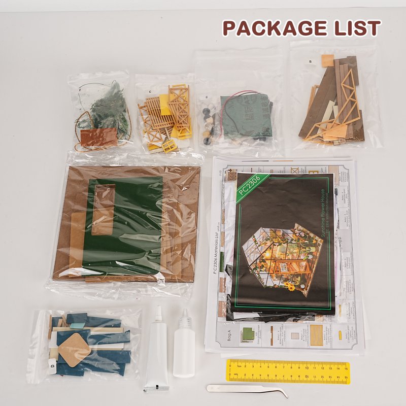 DIY Miniature Dollhouse Kit with LED Lights and Furniture - Green House Craft Model