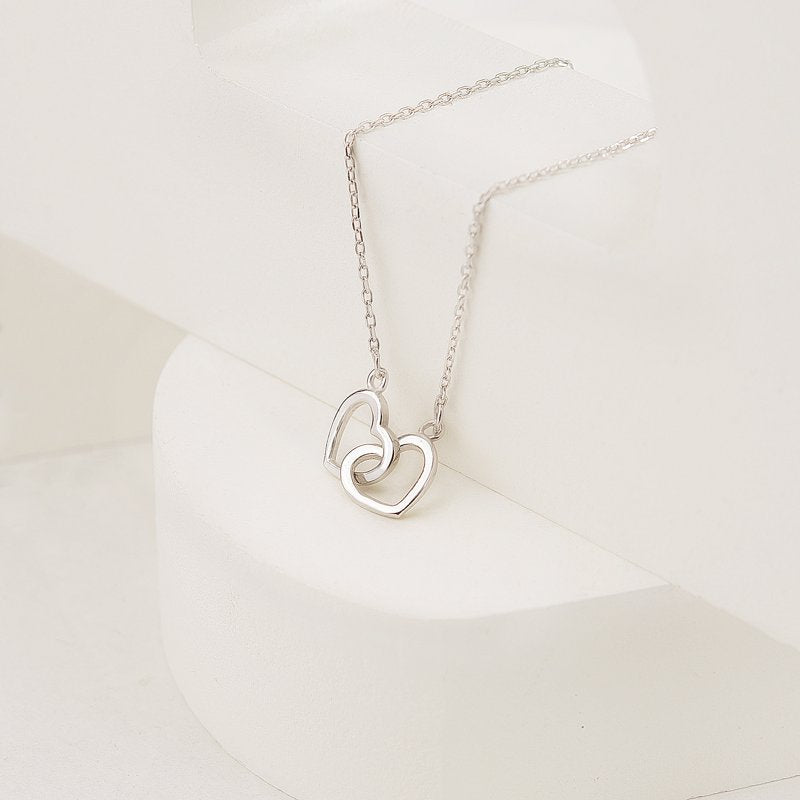 Sterling Silver Double Heart Necklace for Mother and Child Gift