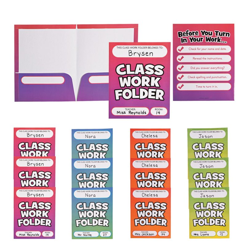 Classwork Pocket Folders - Laminated School Paper Holders, 12 Pieces