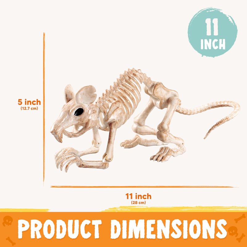 Joyfy 2 Pack 11” Rats Skeleton Halloween Decoration - Posable Plastic Animal Skeletons (Variation: Mouse)