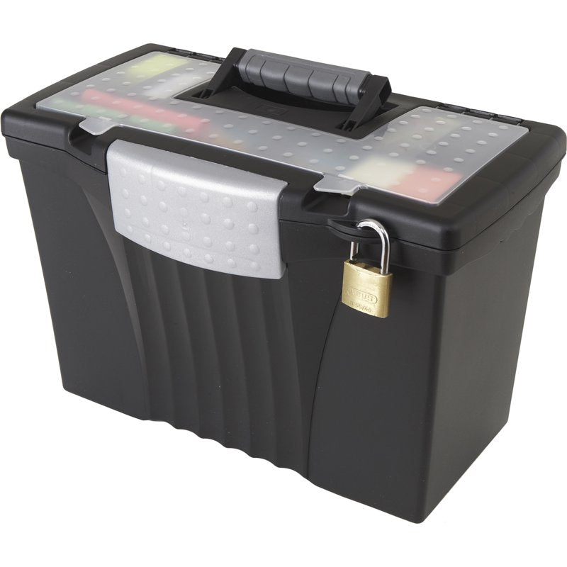 Portable File Storage Box with Handle, Lockable Organizer for Letter & Legal Documents, Black