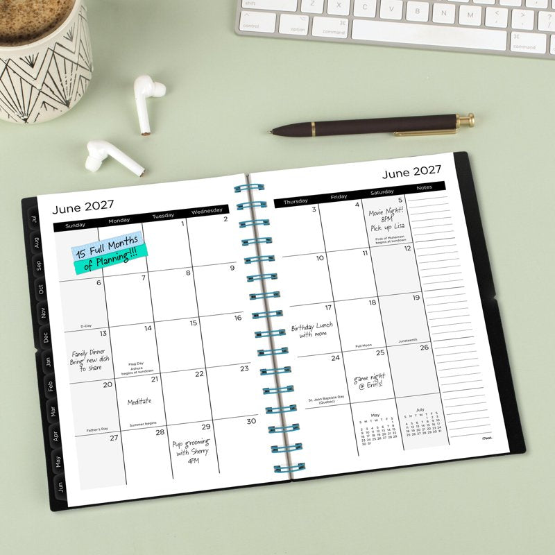 Mead 2026-2027 Small Weekly Monthly Planner with Blue Bungee Black