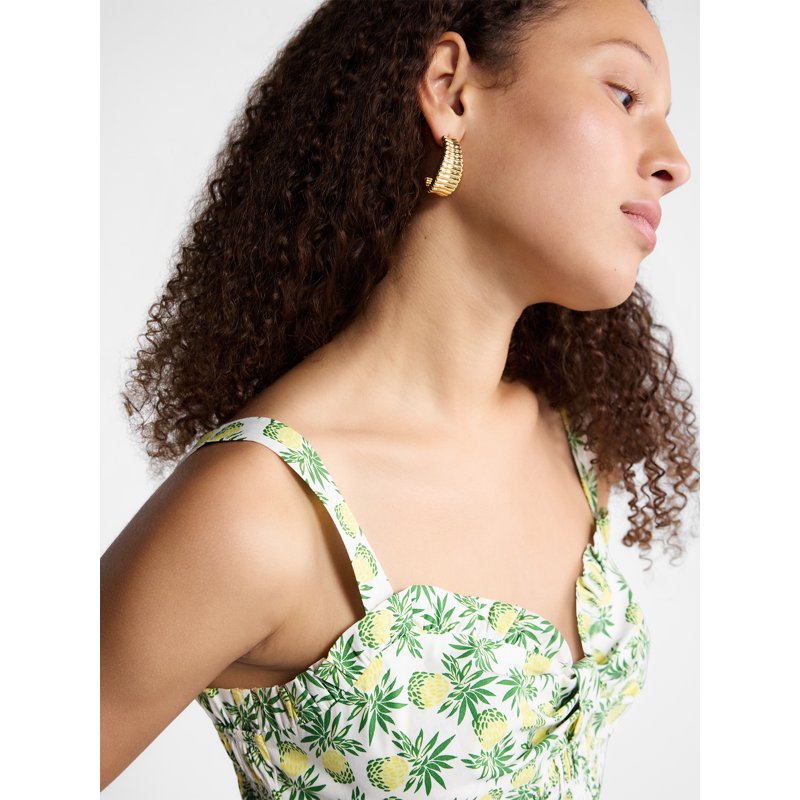 Gold-Tone J-Hoop Earrings for Women - Ribbed Statement Earrings