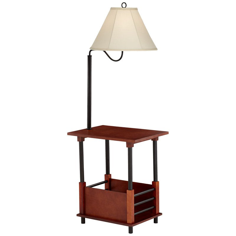 Rustic Farmhouse Floor Lamp with End Table and Swing Arm - 55" Tall Open Crate Design