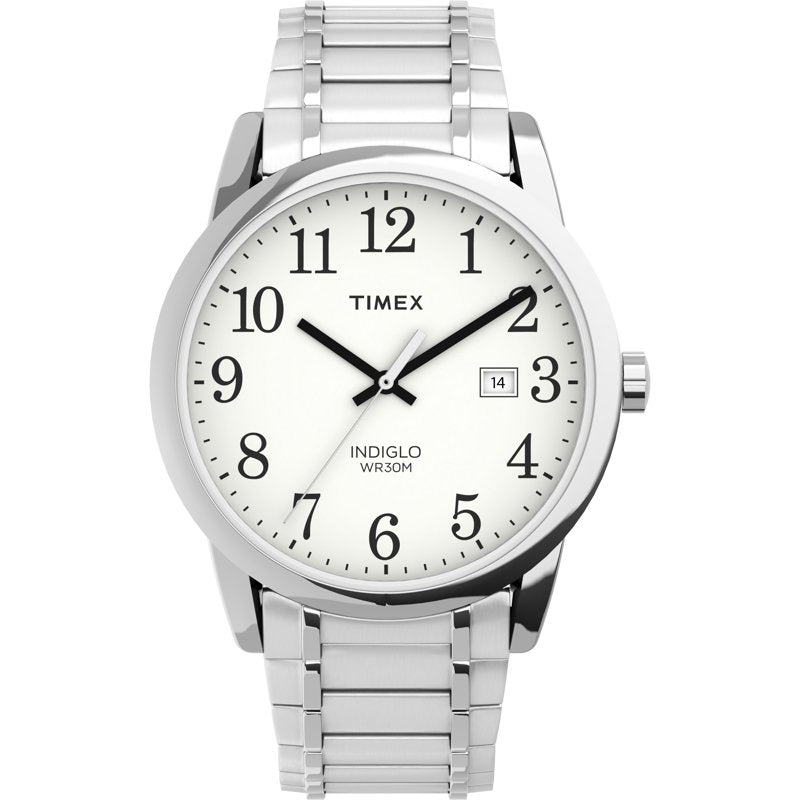 Casual Men's Watch with Silver/White Dial and Tapered Expansion Band - 38mm