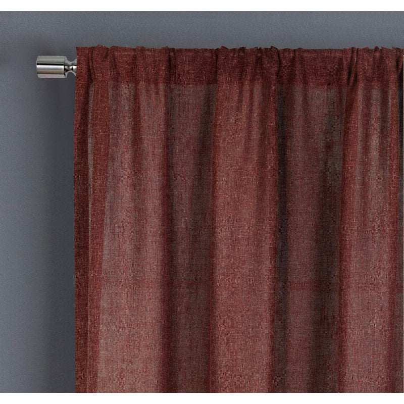 Linen Blend Light Filtering Curtain Panel - Deep Redwood, 50x84 Inches