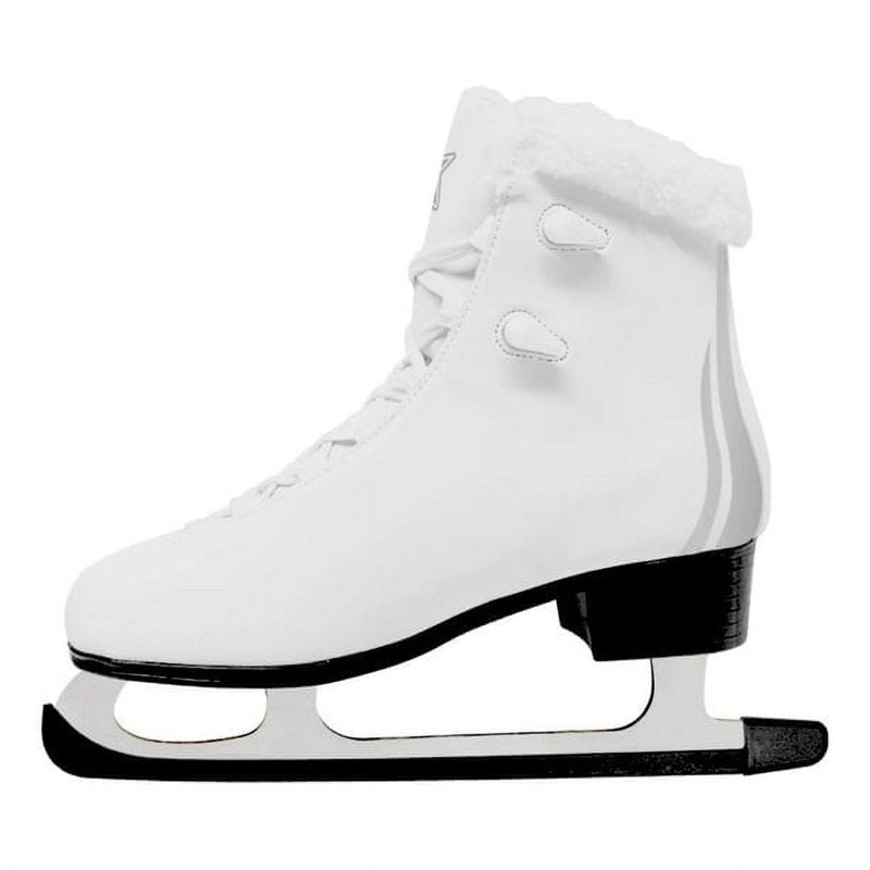 Adult Figure Skates with Fur Collar - White and Grey, Multiple Sizes