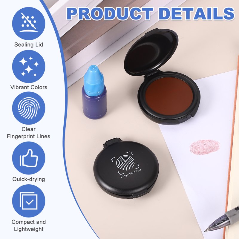 Fingerprint Ink Pad with Water-Based Blue Ink - Quick-Drying Office Stamp Pad