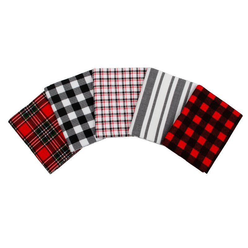 Precut Cotton Flannel Plaid Fabric Bundle - 18x21 Inches, 5 Pieces
