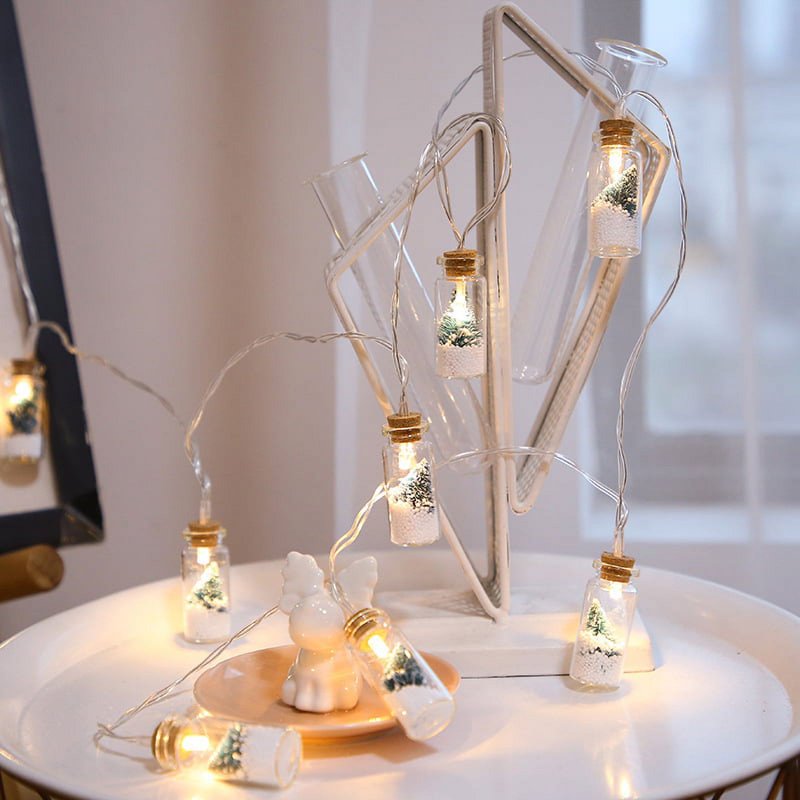 Indoor Christmas String Lights with Glass Drift Bottles - Battery Powered 6.5ft Warm White