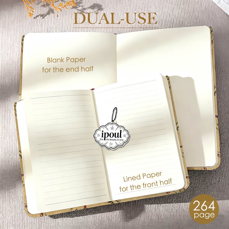 Floral Linen Notebook with Lay Flat Binding - Compact Sketchbook & Journal