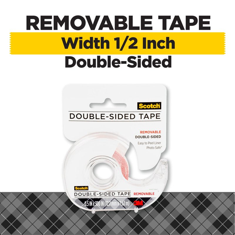 Double-Sided Removable Tape - Clear, 1/2 in. x 300 in., Includes Dispenser