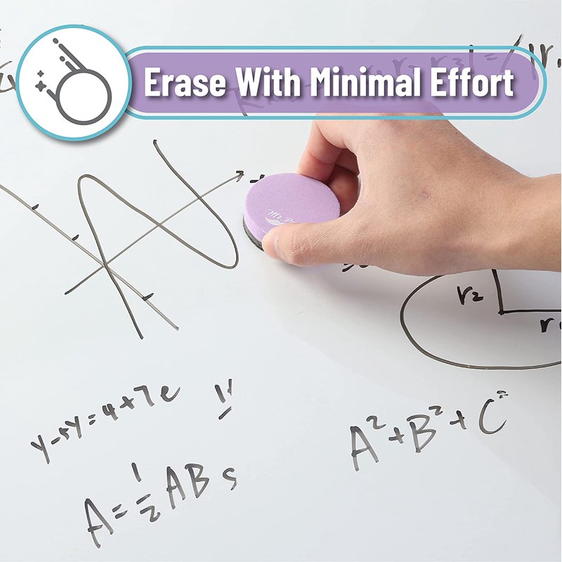 Mini Magnetic Dry Erase Whiteboard Erasers 24 Pack - Pastel Colors, Round