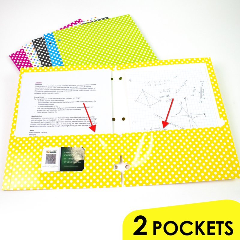 Polka Dot 2-Pocket Paper Folder 6-Pack - Document Organizer for Office & School