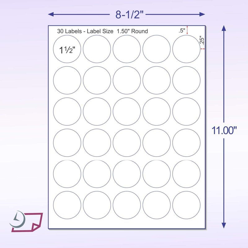 White Round Labels for Printing - 1.5 Inch, Premium Adhesive, Bulk Pack